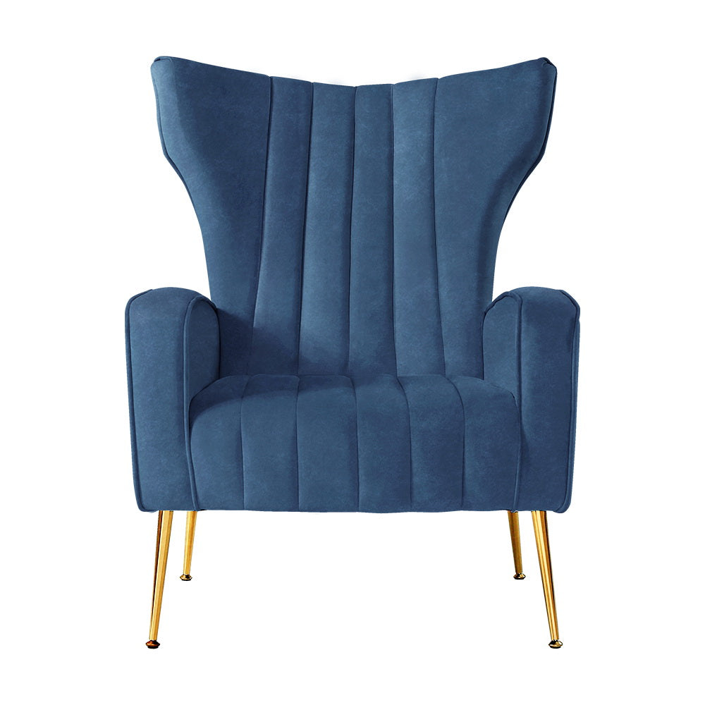 Classic Retro High Back Velvet Accent Armchair - Blue - Homecoze