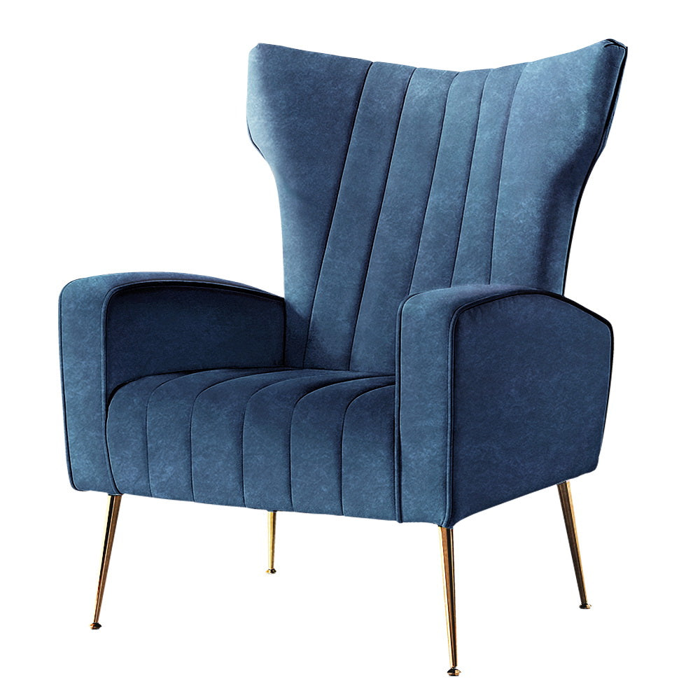 Classic Retro High Back Velvet Accent Armchair - Blue - Homecoze
