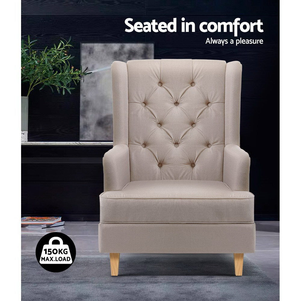 Convertible Rocking or Stationary Armchair Chair - Beige Fabric - Homecoze