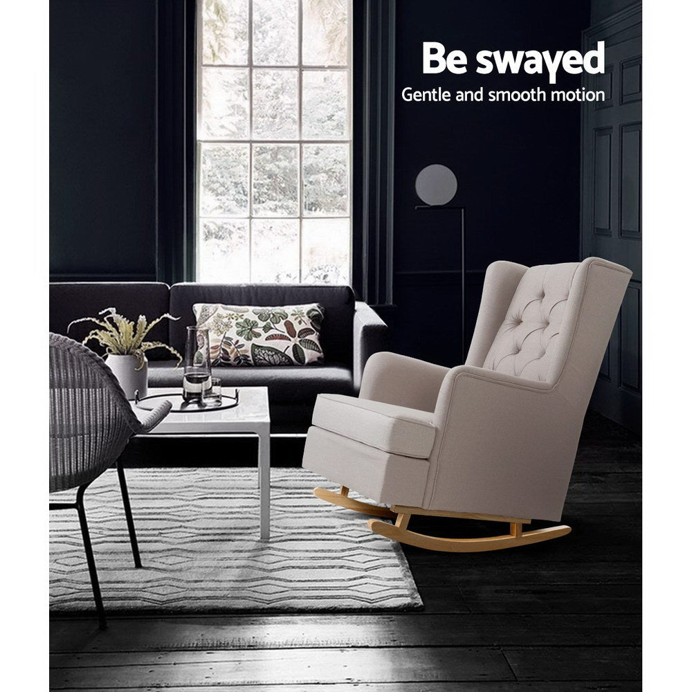 Convertible Rocking or Stationary Armchair Chair - Beige Fabric - Homecoze