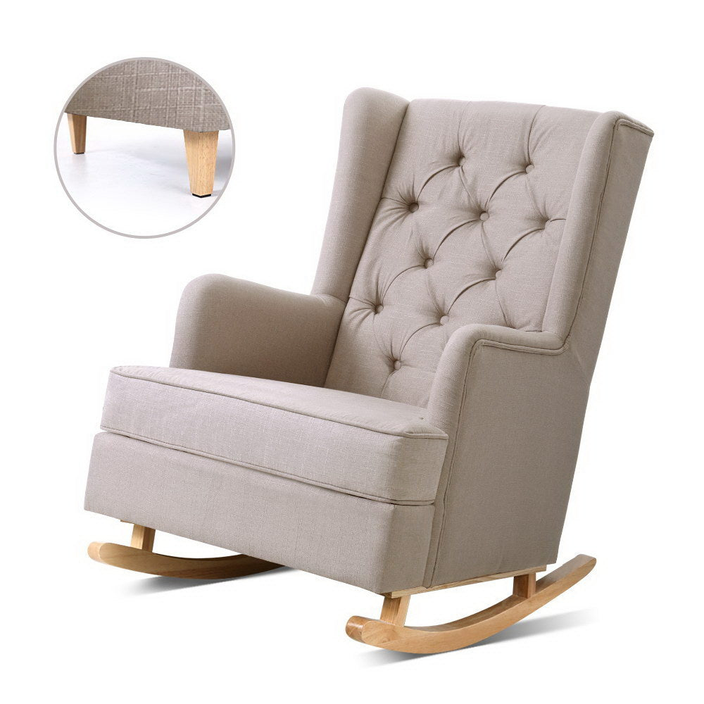 Convertible Rocking or Stationary Armchair Chair - Beige Fabric - Homecoze