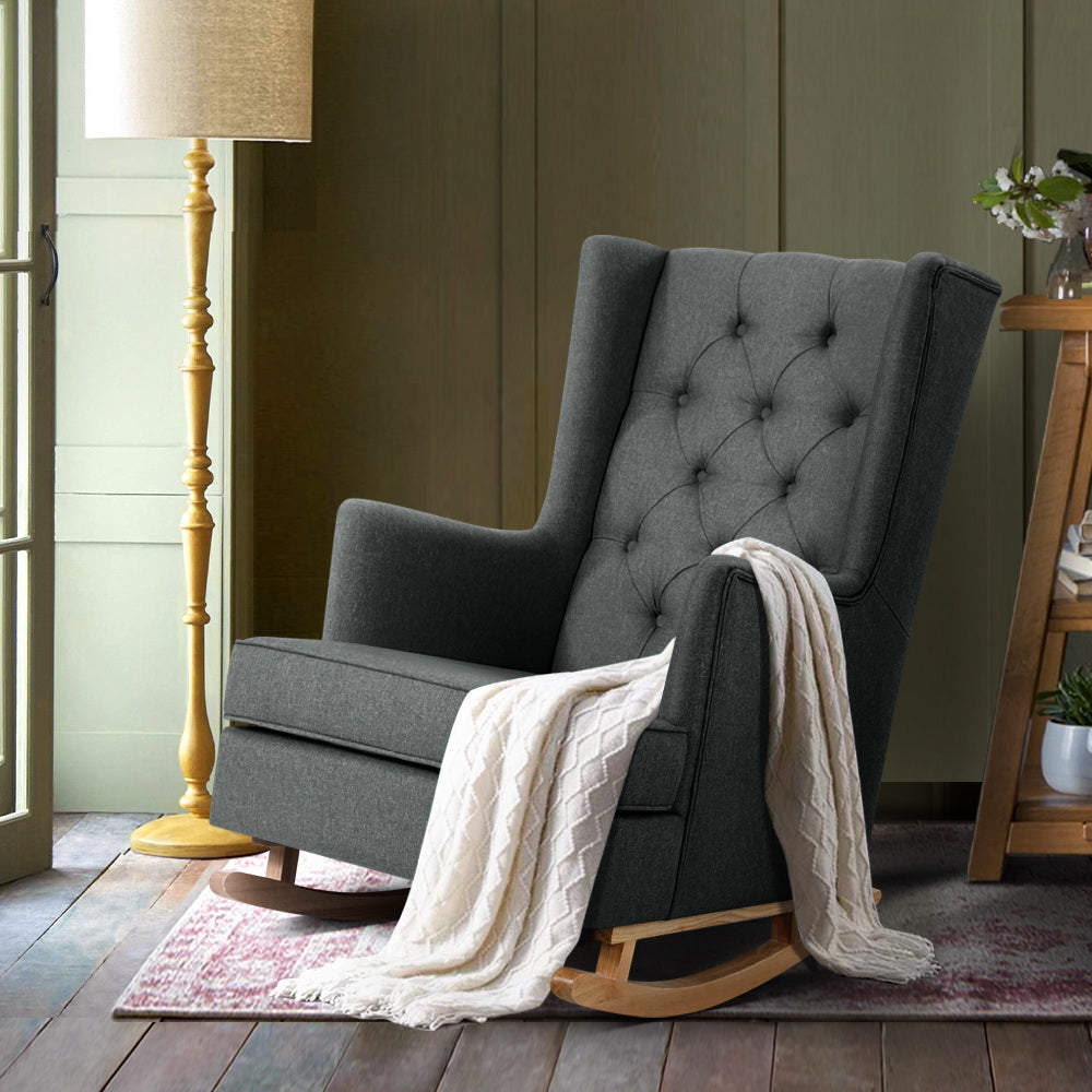 Charcoal Rocking Chair - Fabric Armchair - Homecoze