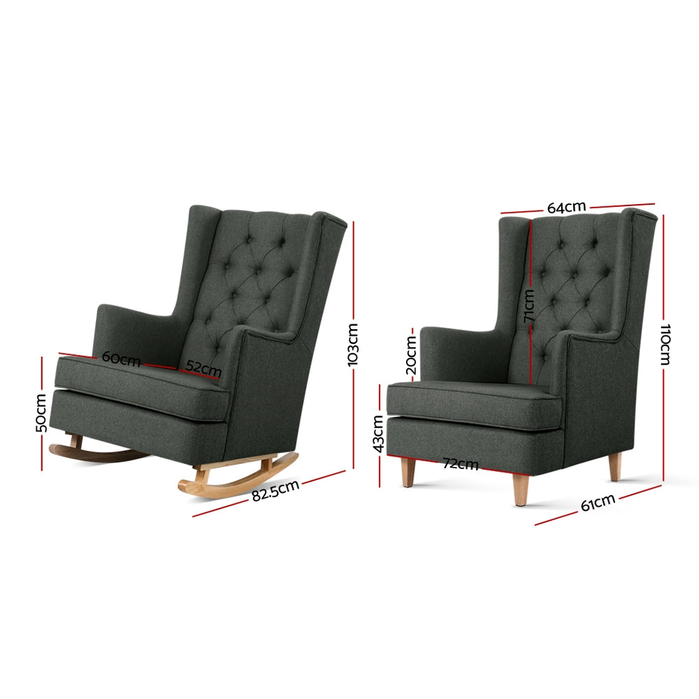 Charcoal Rocking Chair - Fabric Armchair - Homecoze