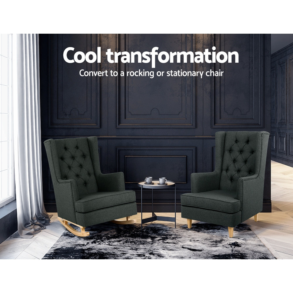 Charcoal Rocking Chair - Fabric Armchair - Homecoze