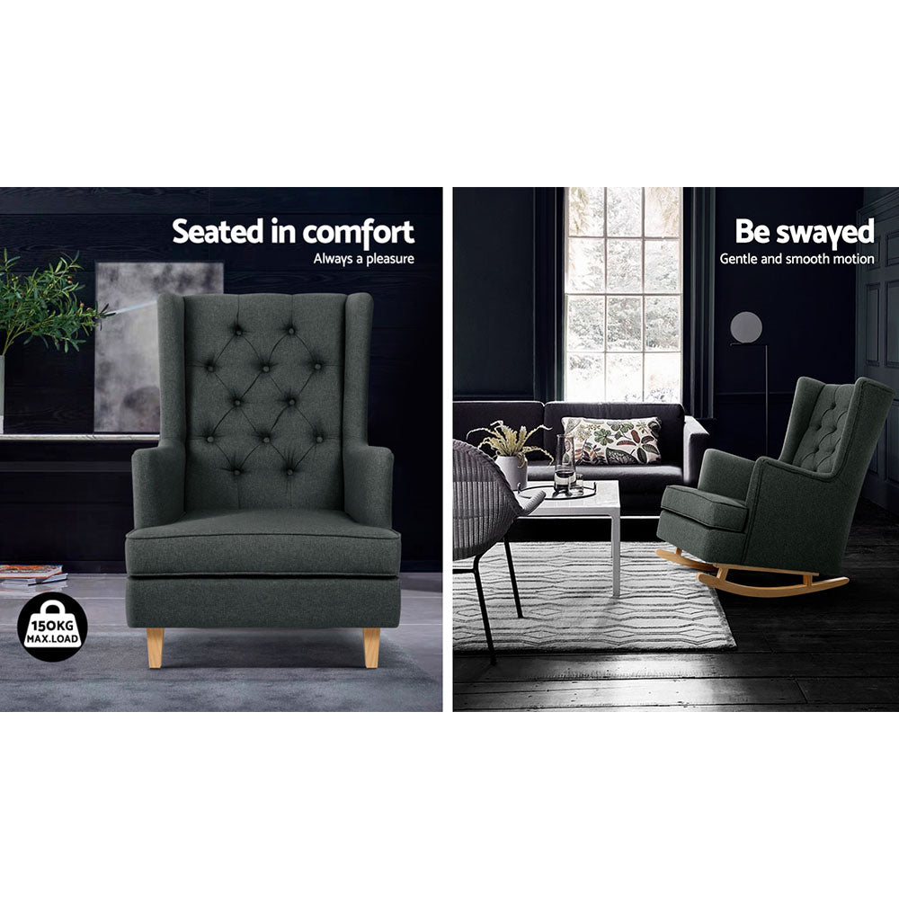 Charcoal Rocking Chair - Fabric Armchair - Homecoze