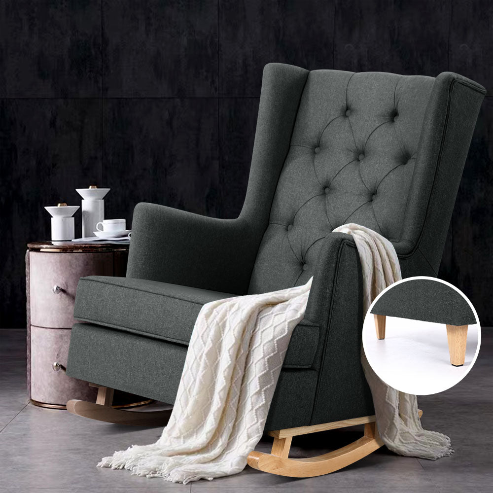Charcoal Rocking Chair - Fabric Armchair - Homecoze