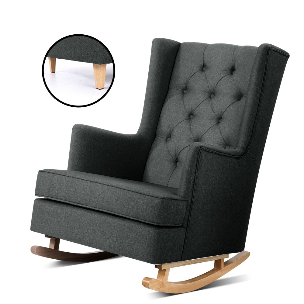 Charcoal Rocking Chair - Fabric Armchair - Homecoze