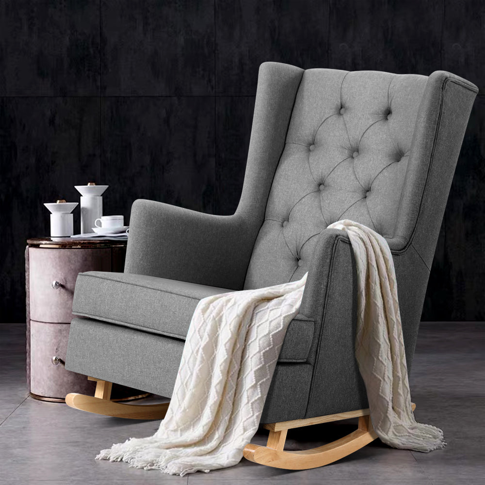 Retro Grey Rocking Chair - Fabric Armchair - Homecoze