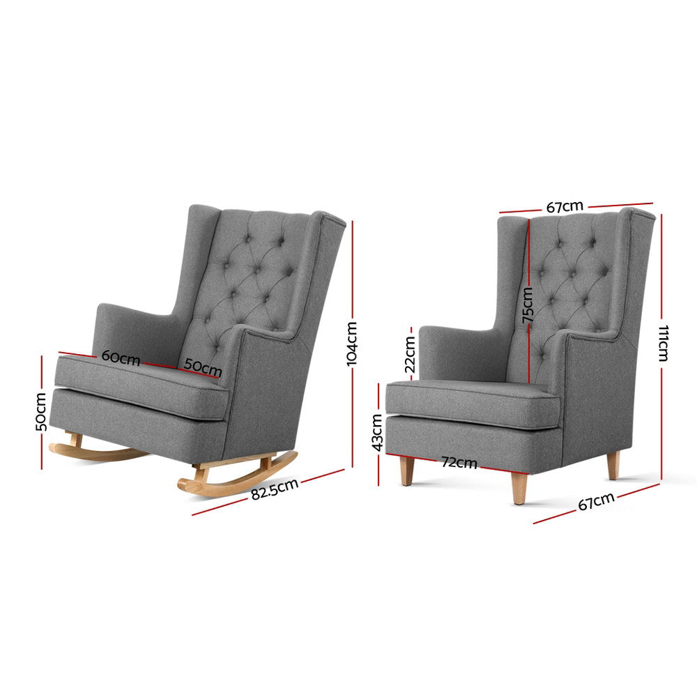 Retro Grey Rocking Chair - Fabric Armchair - Homecoze