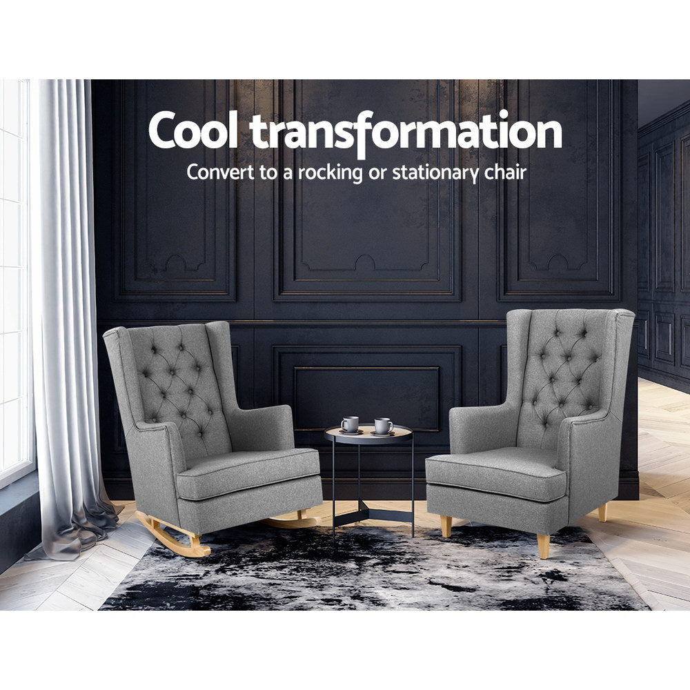 Retro Grey Rocking Chair - Fabric Armchair - Homecoze