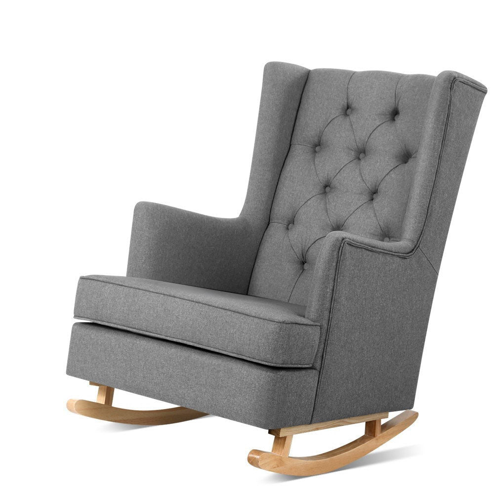 Retro Grey Rocking Chair - Fabric Armchair - Homecoze