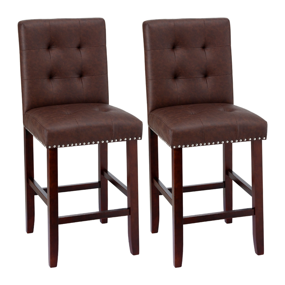 Julian (Set of 2) PU Leather Bar Stools - Brown - Homecoze