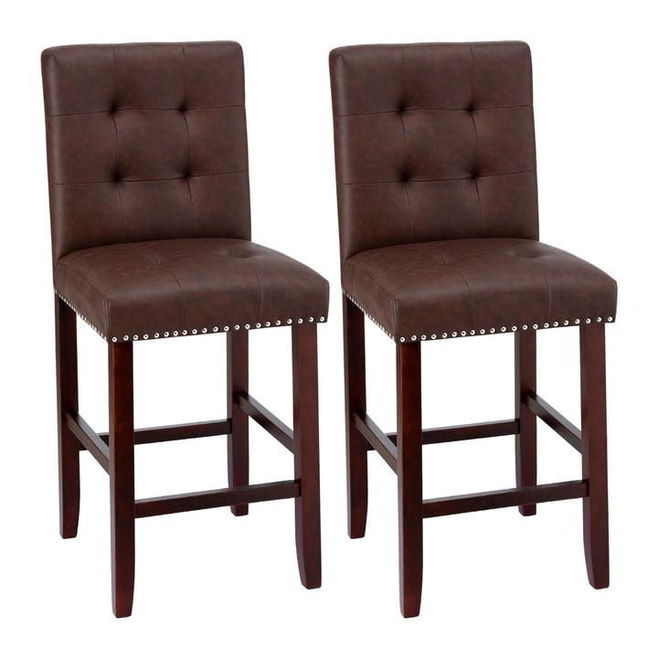 Julian (Set of 2) PU Leather Bar Stools - Brown - Homecoze