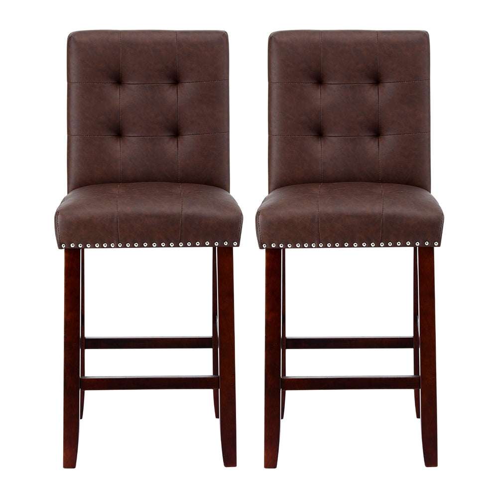 Julian (Set of 2) PU Leather Bar Stools - Brown - Homecoze
