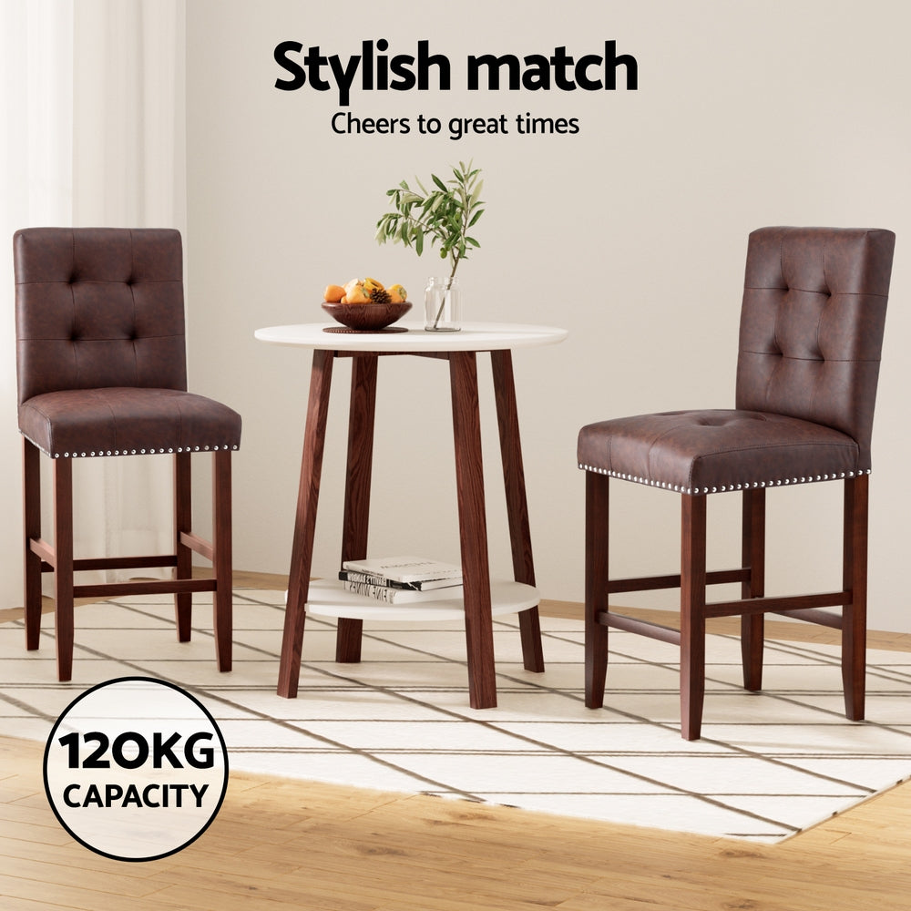 Julian (Set of 2) PU Leather Bar Stools - Brown - Homecoze