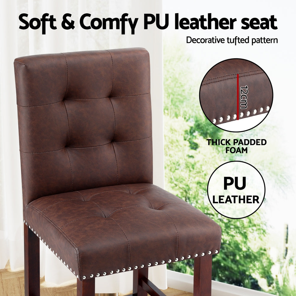 Julian (Set of 2) PU Leather Bar Stools - Brown - Homecoze