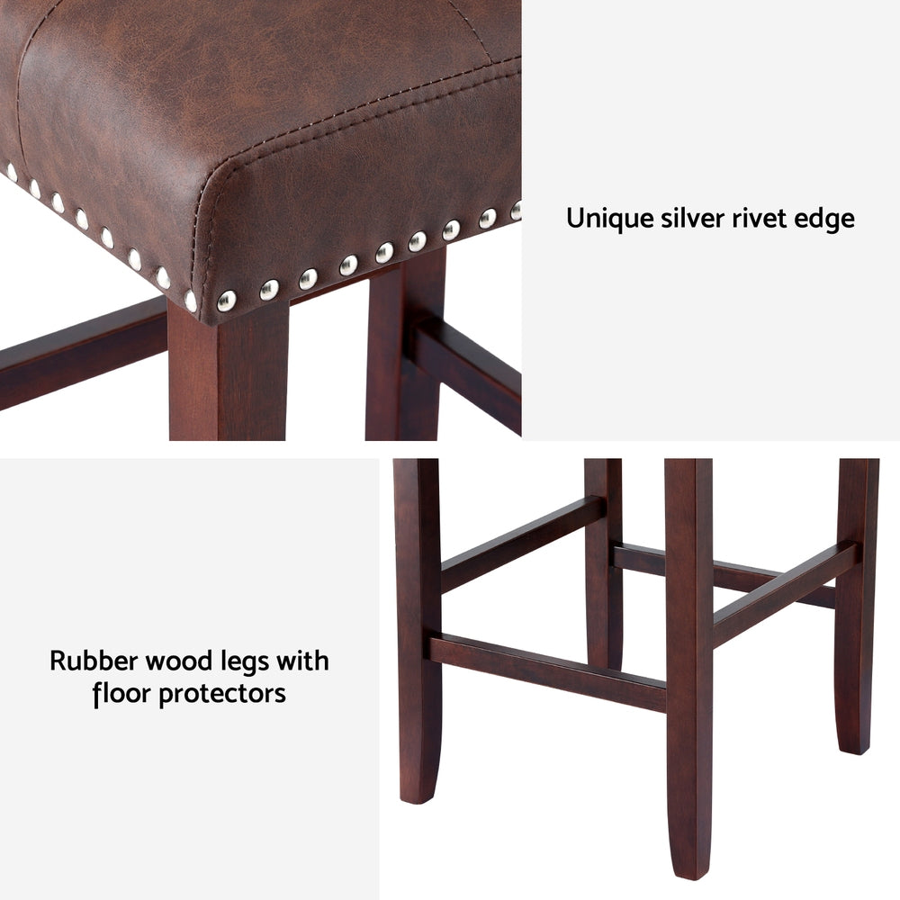 Julian (Set of 2) PU Leather Bar Stools - Brown - Homecoze