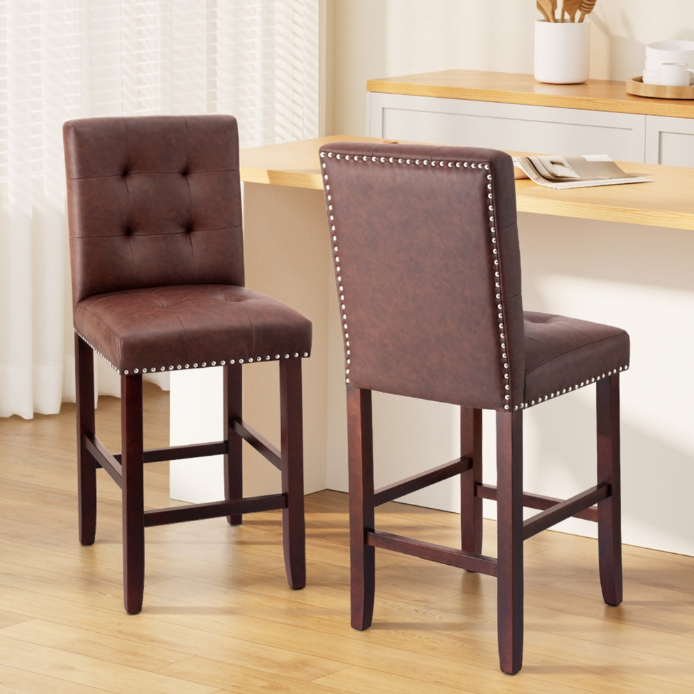 Julian (Set of 2) PU Leather Bar Stools - Brown - Homecoze