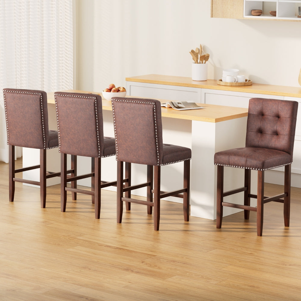 Julian (Set of 4) PU Leather Bar Stools - Brown - Homecoze
