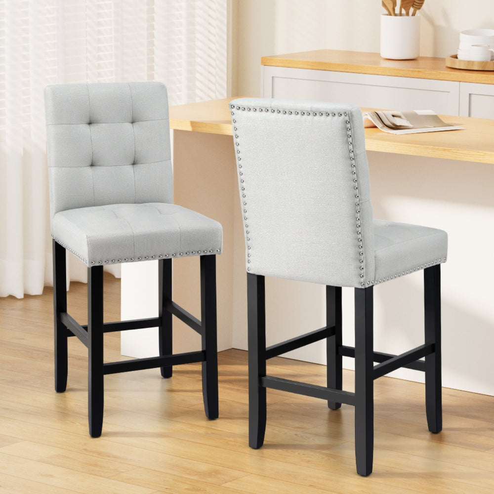 Julian (Set of 2) PU Leather Bar Stools - Grey - Homecoze