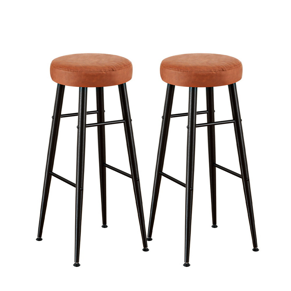 Artiss 2x Bar Stools Kitchen Dining Chairs Counter Round PU Leather Lane Brown - Homecoze