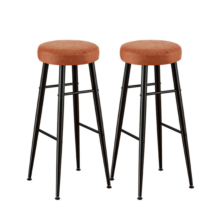 Artiss 2x Bar Stools Kitchen Dining Chairs Counter Round PU Leather Lane Brown - Homecoze