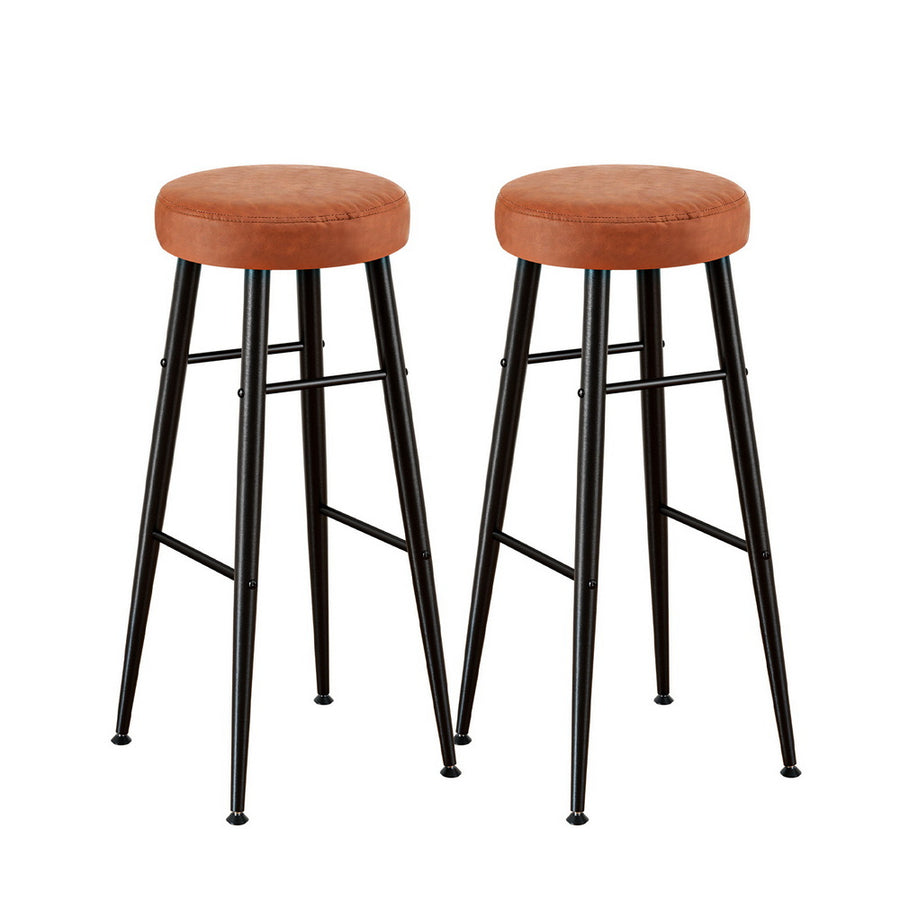 Artiss 2x Bar Stools Kitchen Dining Chairs Counter Round PU Leather Lane Brown - Homecoze