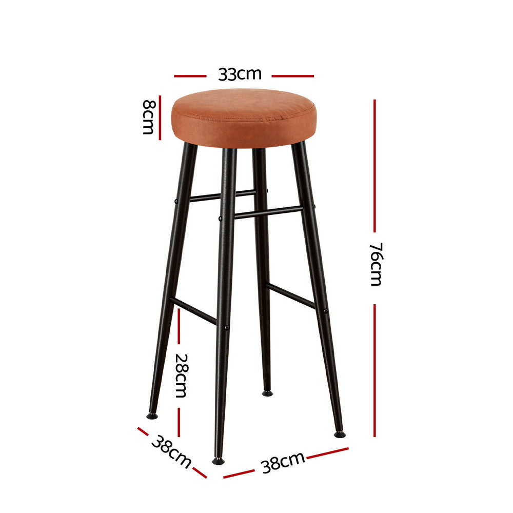 Artiss 2x Bar Stools Kitchen Dining Chairs Counter Round PU Leather Lane Brown - Homecoze