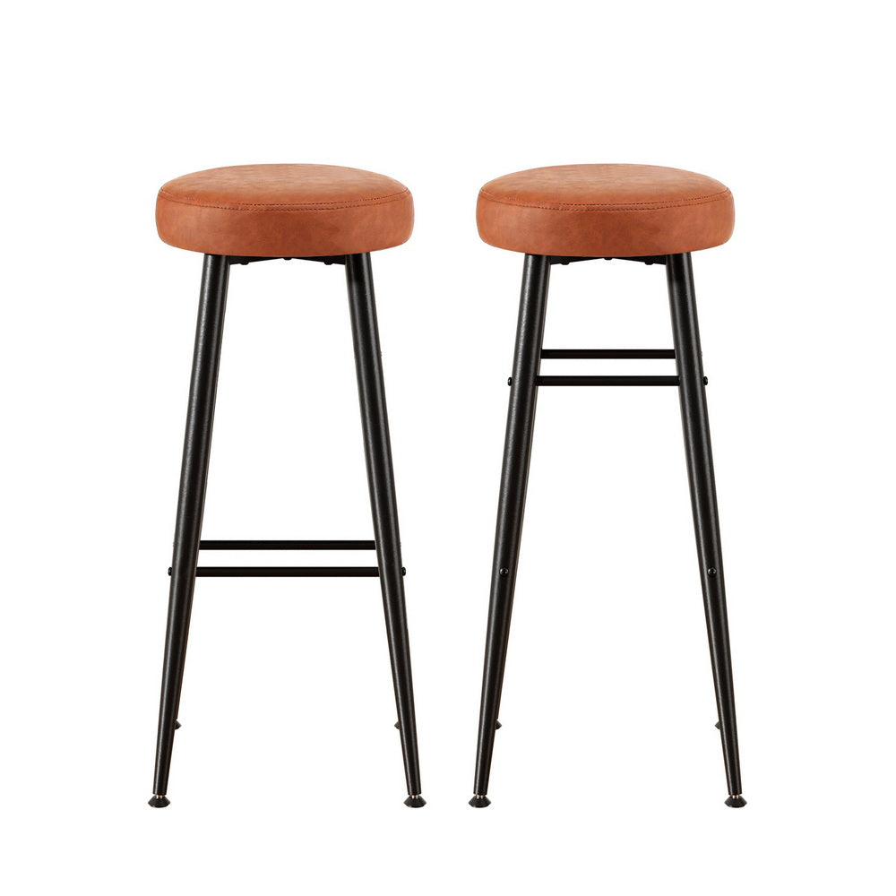 Artiss 2x Bar Stools Kitchen Dining Chairs Counter Round PU Leather Lane Brown - Homecoze