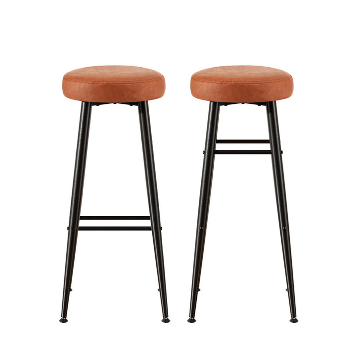 Artiss 2x Bar Stools Kitchen Dining Chairs Counter Round PU Leather Lane Brown - Homecoze