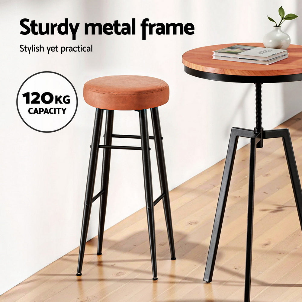 Artiss 2x Bar Stools Kitchen Dining Chairs Counter Round PU Leather Lane Brown - Homecoze