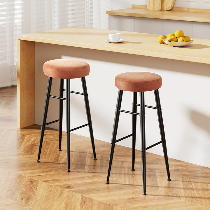 Artiss 2x Bar Stools Kitchen Dining Chairs Counter Round PU Leather Lane Brown - Homecoze