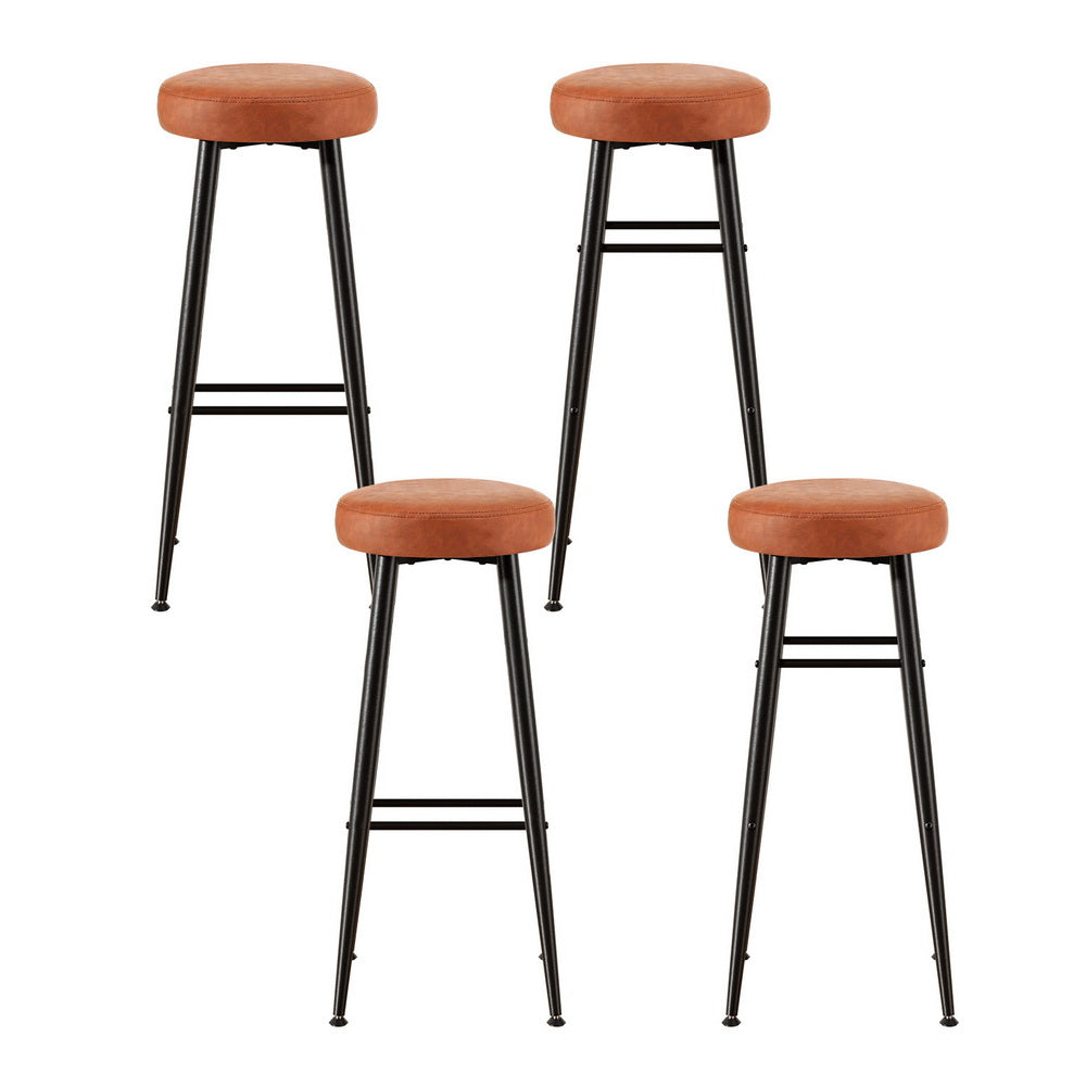 Artiss 4x Bar Stools Kitchen Dining Chairs Counter Round PU leather Lane Brown - Homecoze
