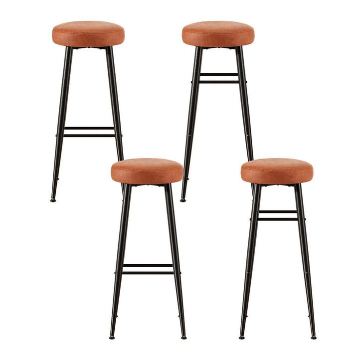 Artiss 4x Bar Stools Kitchen Dining Chairs Counter Round PU leather Lane Brown - Homecoze