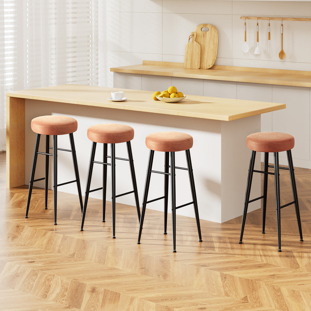 Artiss 4x Bar Stools Kitchen Dining Chairs Counter Round PU leather Lane Brown - Homecoze