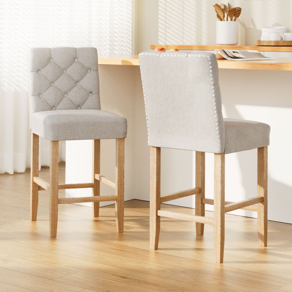 Theodore (Set of 2) Wooden Bar Stools 65cm - Beige - Homecoze