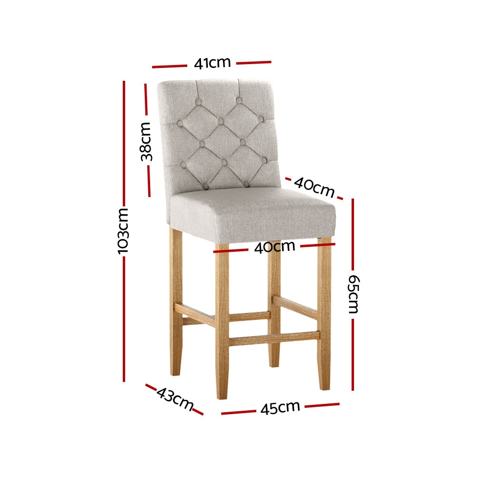 Theodore (Set of 2) Wooden Bar Stools 65cm - Beige - Homecoze