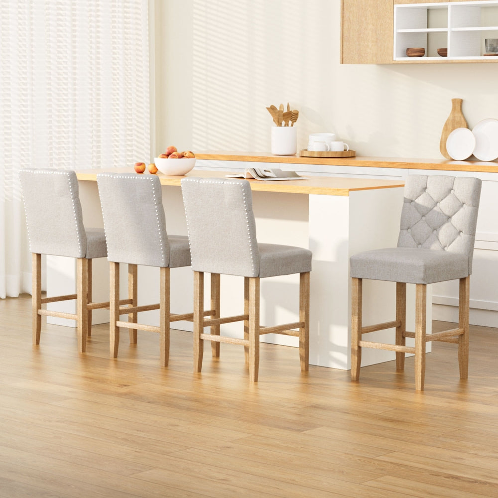 Theodore (Set of 4) Wooden Bar Stools 65cm - Beige - Homecoze