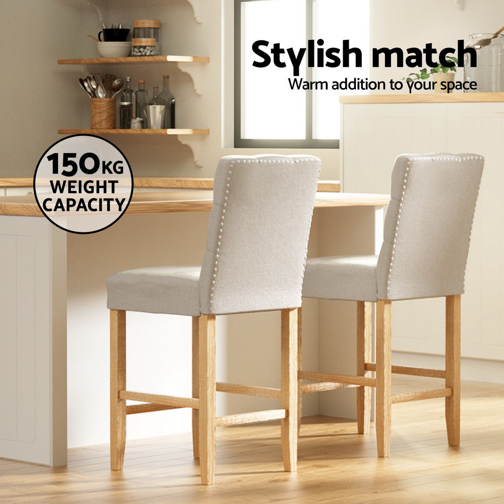 Theodore (Set of 4) Wooden Bar Stools 65cm - Beige - Homecoze