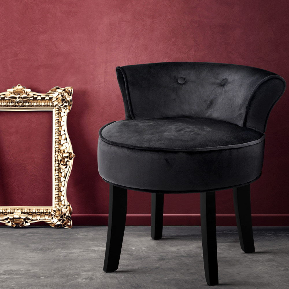 Black Velvet Low-Back Vanity Dressing Stool - Homecoze