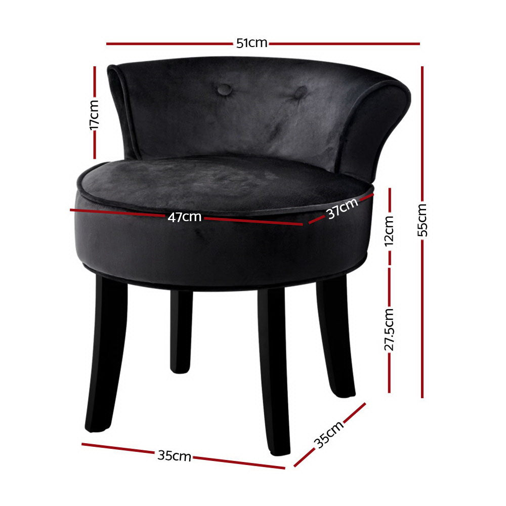 Black Velvet Low-Back Vanity Dressing Stool - Homecoze