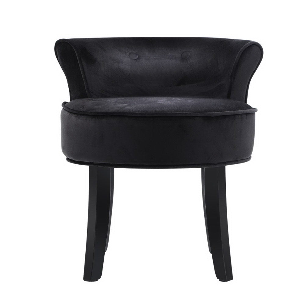 Black Velvet Low-Back Vanity Dressing Stool - Homecoze