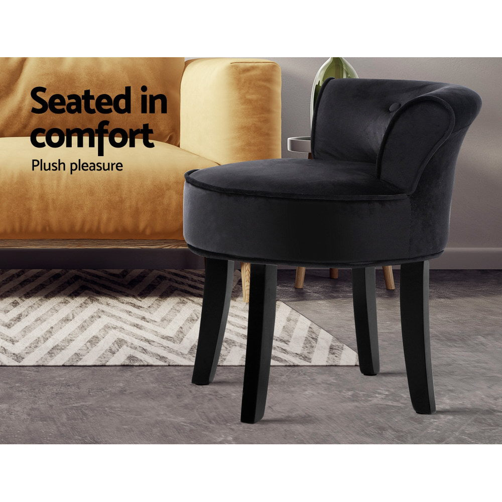 Black Velvet Low-Back Vanity Dressing Stool - Homecoze