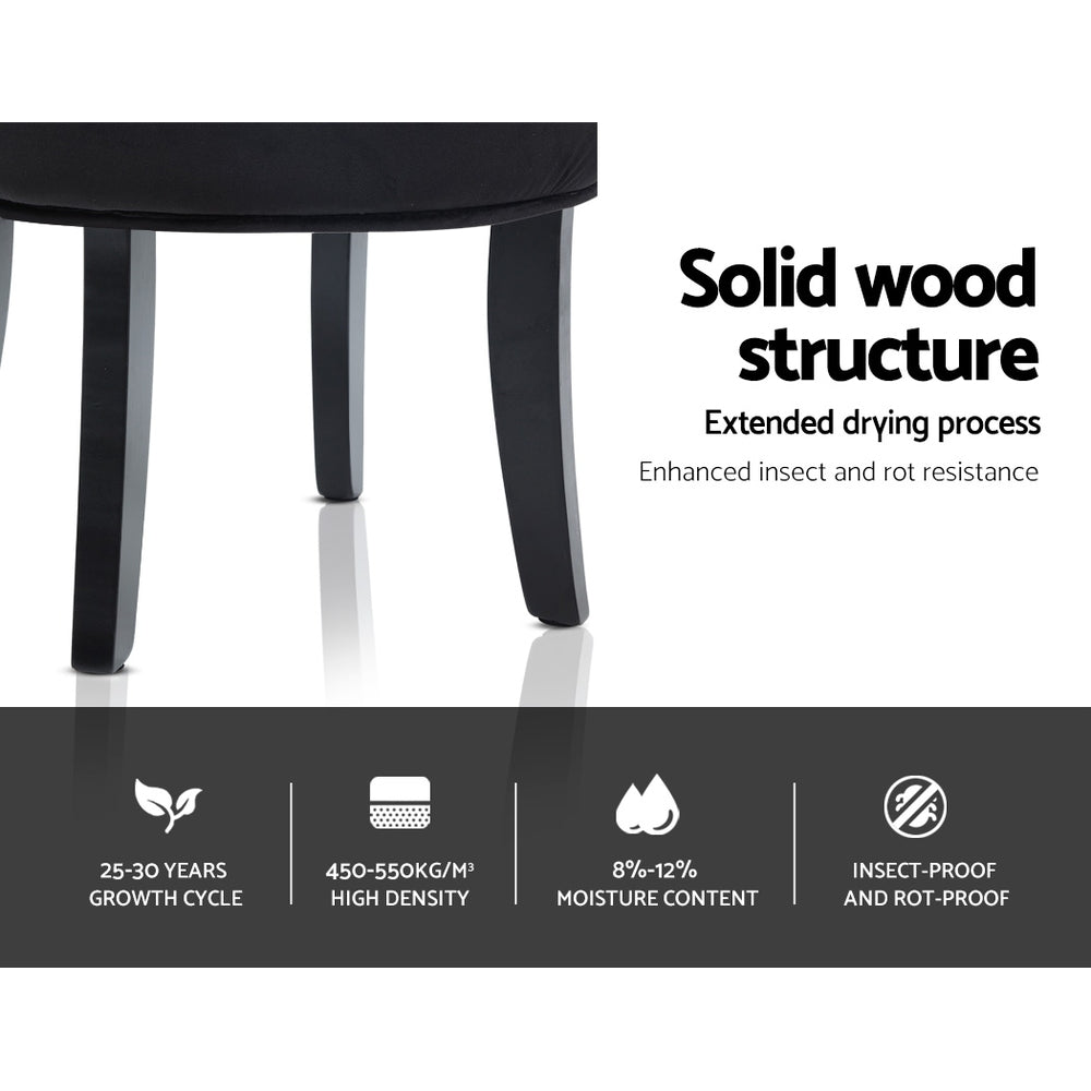Black Velvet Low-Back Vanity Dressing Stool - Homecoze