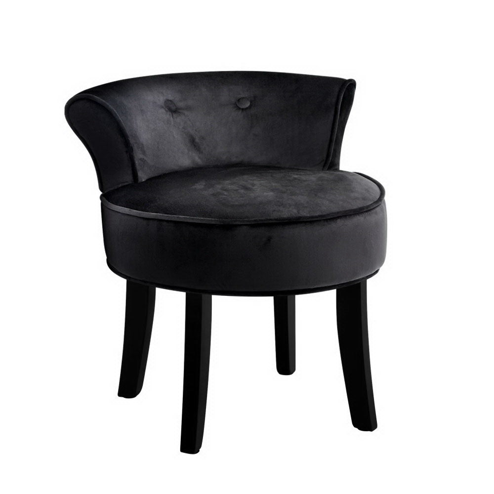 Black Velvet Low-Back Vanity Dressing Stool - Homecoze