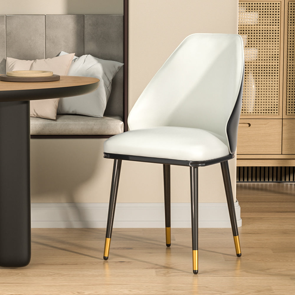Set of 2 Faux Leather Dining Chairs - Beige & Black - Homecoze