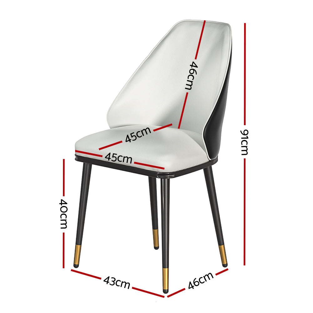 Set of 2 Faux Leather Dining Chairs - Beige & Black - Homecoze