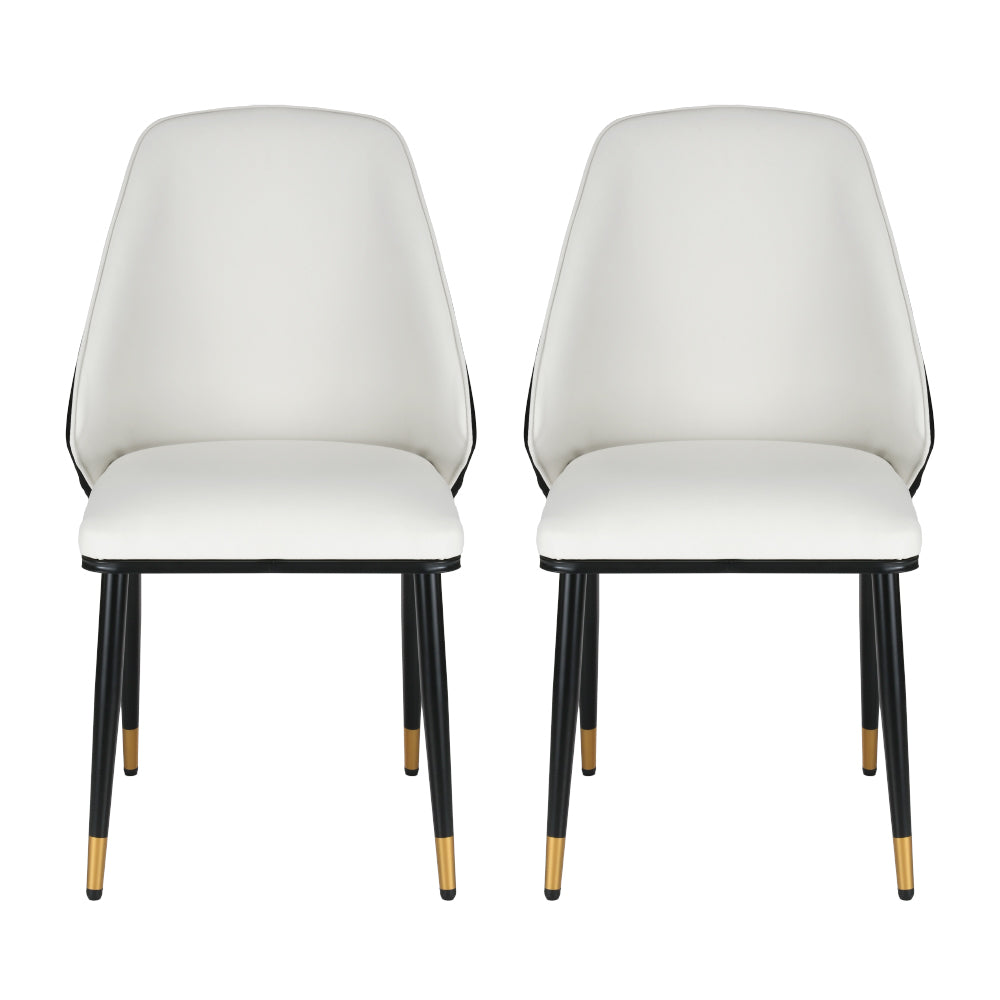 Set of 2 Faux Leather Dining Chairs - Beige & Black - Homecoze