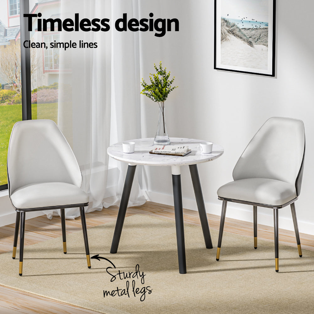 Set of 2 Faux Leather Dining Chairs - Beige & Black - Homecoze