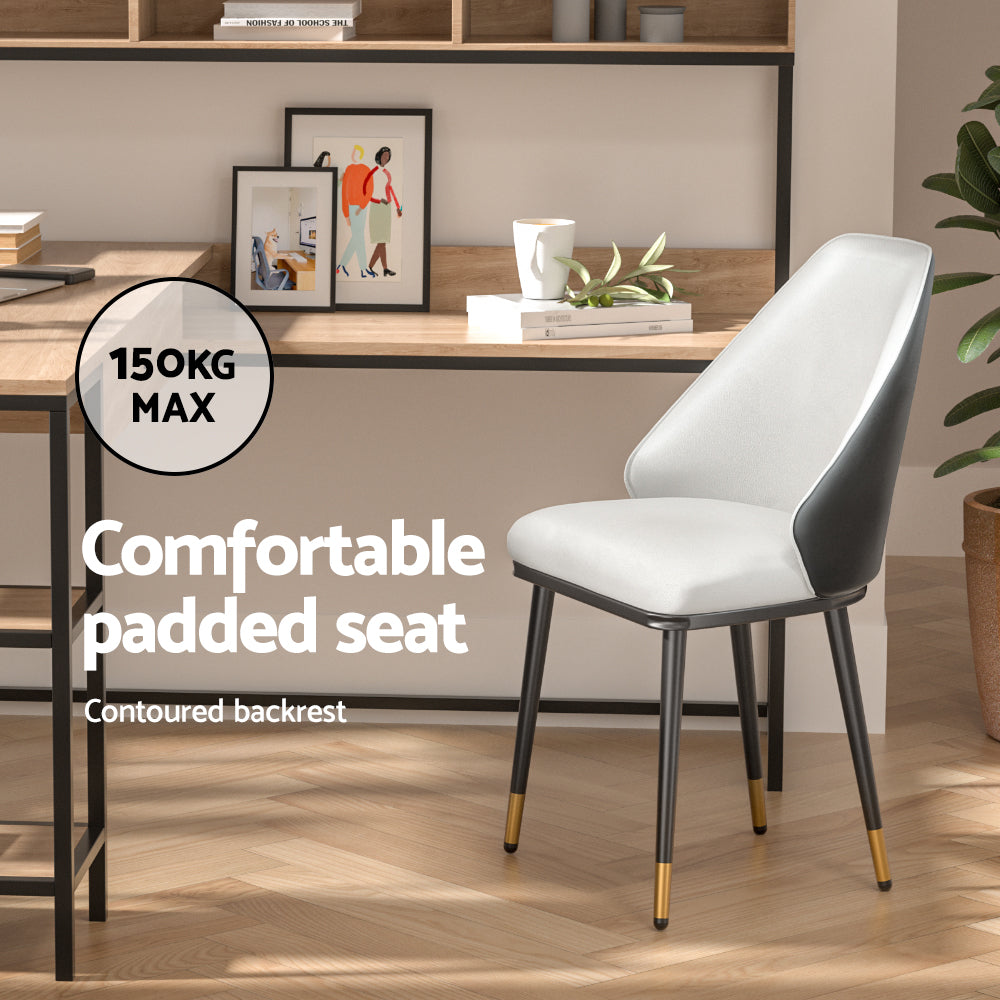 Set of 2 Faux Leather Dining Chairs - Beige & Black - Homecoze